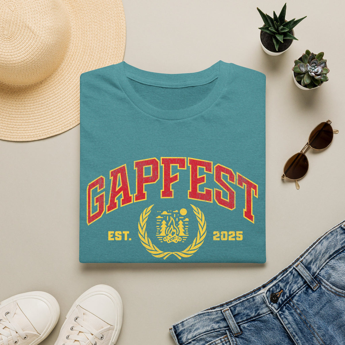 Gapfest Front Design Fitted T-Shirt — Vintage College Crest Tee